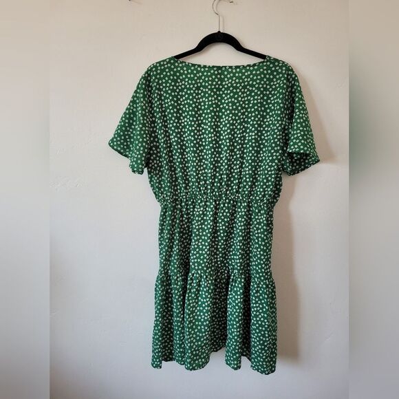 Plus Size 1X Wrap Dress Tiered Midi Green Polkadot Cottage Pastoral Maiden Fairy - Picture 5 of 6